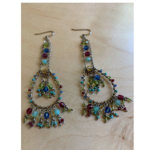 Blue Ruby Chandelier Earrings with French Hooks